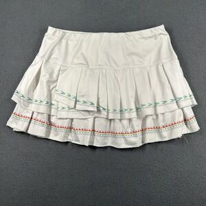 Lucky In Love Skirt Womens Small White Tiered Ruffle Tennis Skort Geo Trim
